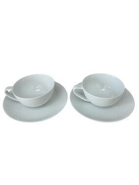 Calvin Klein Swid Powell Grid White Minimalist Coffee Cups & Saucers Set of 2